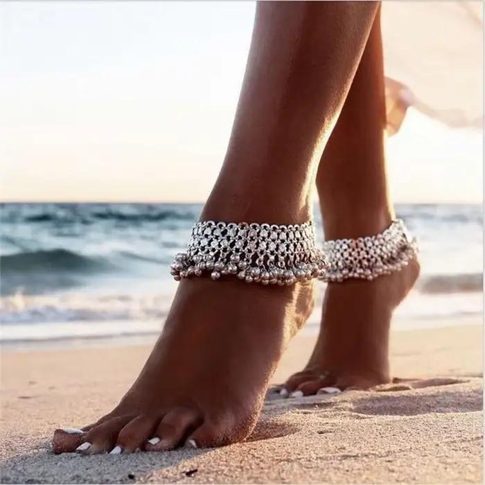 Nouveau Vintage multicouche cloches cheville Bracelet pied bijoux Boho été plage pieds nus sandales breloques cheville femmes accessoires