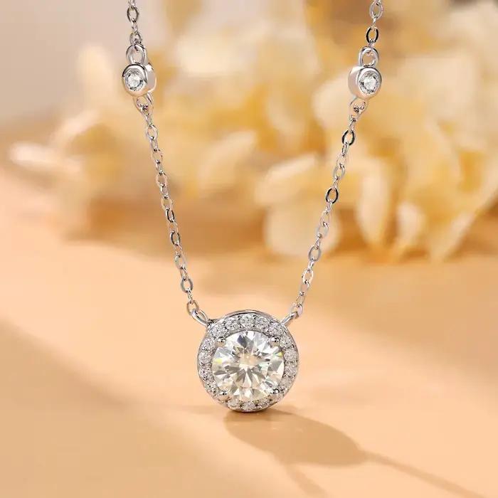 Collier en Argent Sterling 925 Serti de Moissanite Blanc 1 Carat Occasions Spéciales Femme