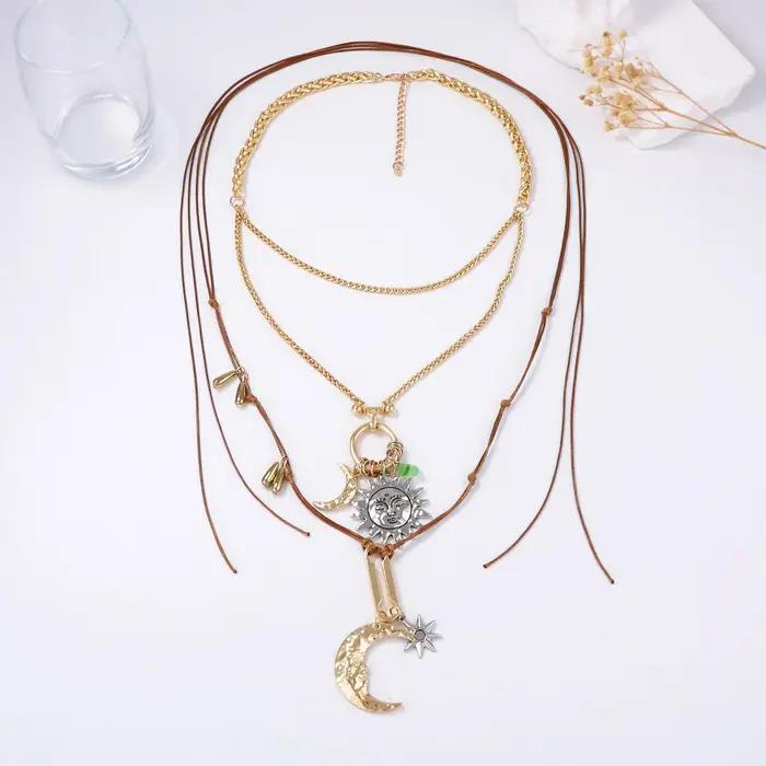 Colliers pendentifs Soleil et Lune pour femmes 2026 – Bijoux ethniques vintage tendance – Accessoires de cou