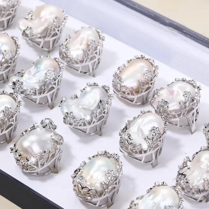 Bague en perles baroques 100% naturelles d'eau douce