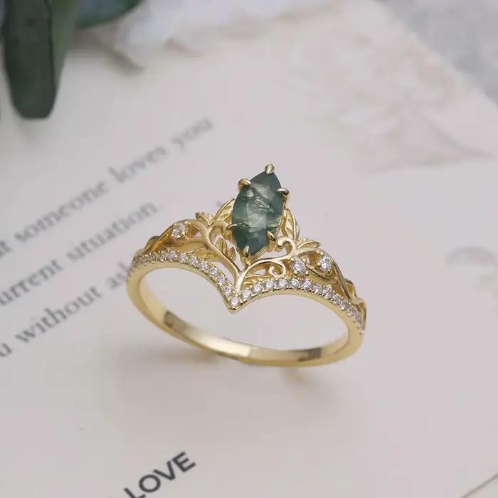 LAMOON – bague en Agate verte naturelle pour femmes, pierres précieuses en argent Sterling 925, Style palais, plaqué or, accessoires de bijouterie fine, RI416