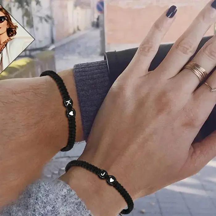 Bracelet de couple tissé à la main en coton avec motif cœur, disponible en brun rougeâtre, or rose, jaune clair, or, plaqué argent, plaqué or antique, pour homme et femme, cadeau romantique pour anniversaire de relation, Saint-Valentin