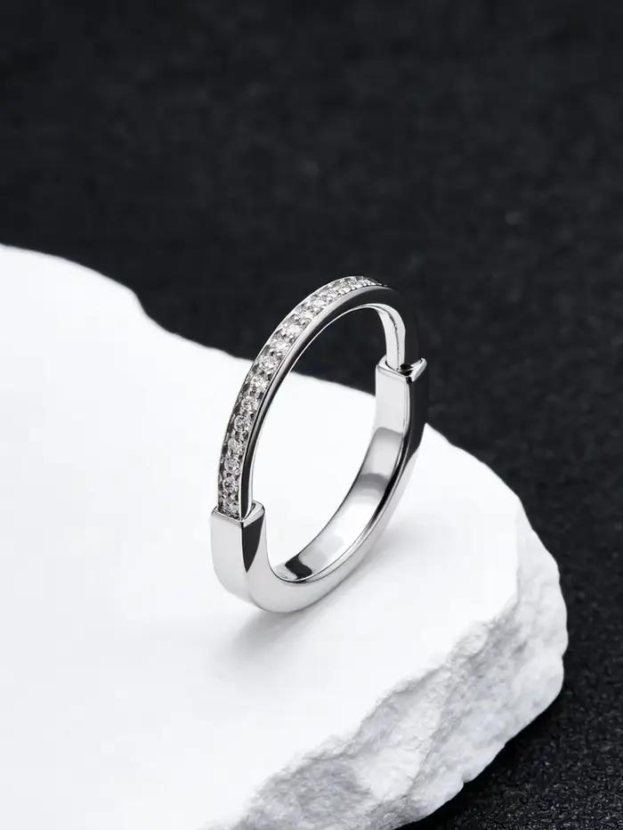 Bague haut de gamme en argent 925 en forme de cadenas sertie de diamants, simple et tendance, idéale