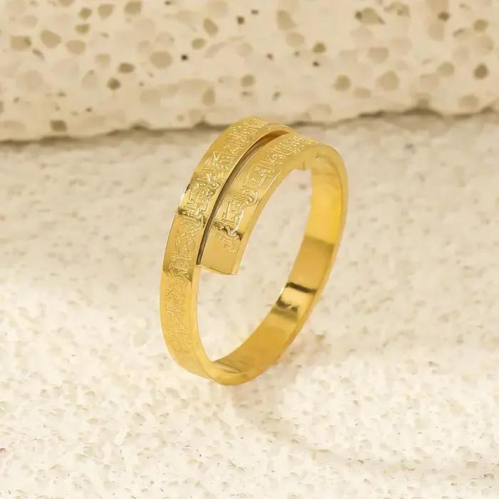 YILUOCD Ayatul Kursi bague en acier inoxydable coran calligraphie arabe religieux anneaux réglables pour les femmes bénédiction bijoux musulmans