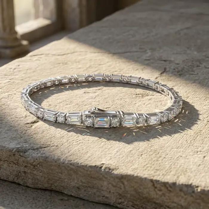 Bracelets tennis FEOBUR en moissanite taille émeraude ronde de 3 mm pour femmes, en argent sterling 925, avec diamants de laboratoire, bijoux de mariage