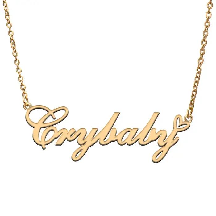 Crybaby – collier avec nom et cœur d'amour pour femmes, bijoux en acier inoxydable, pendentif avec p