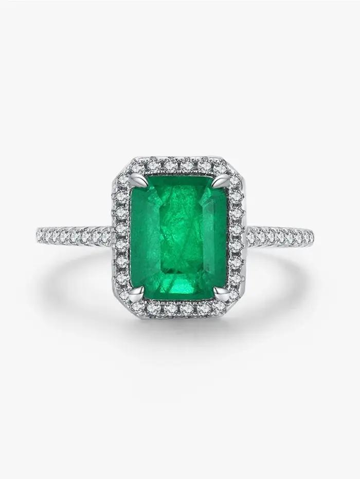 Bague carrée à quatre griffes en argent Sterling 925