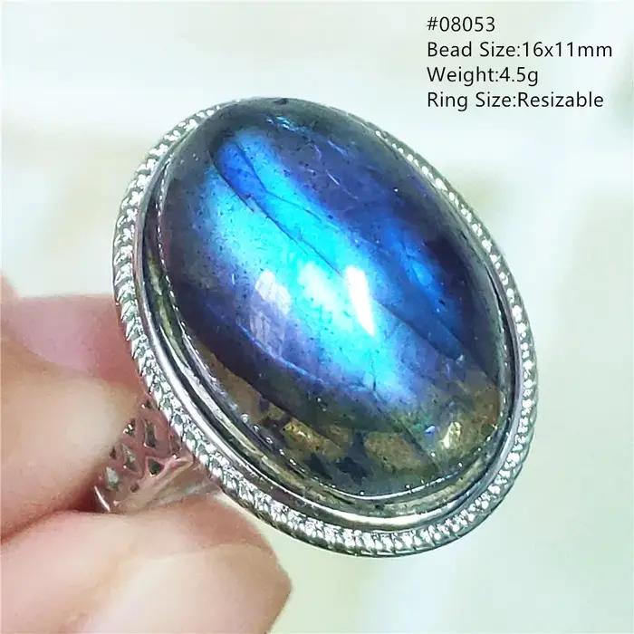 Bague Ajustable en Labrumen Bleu Naturel pour Homme et Femme