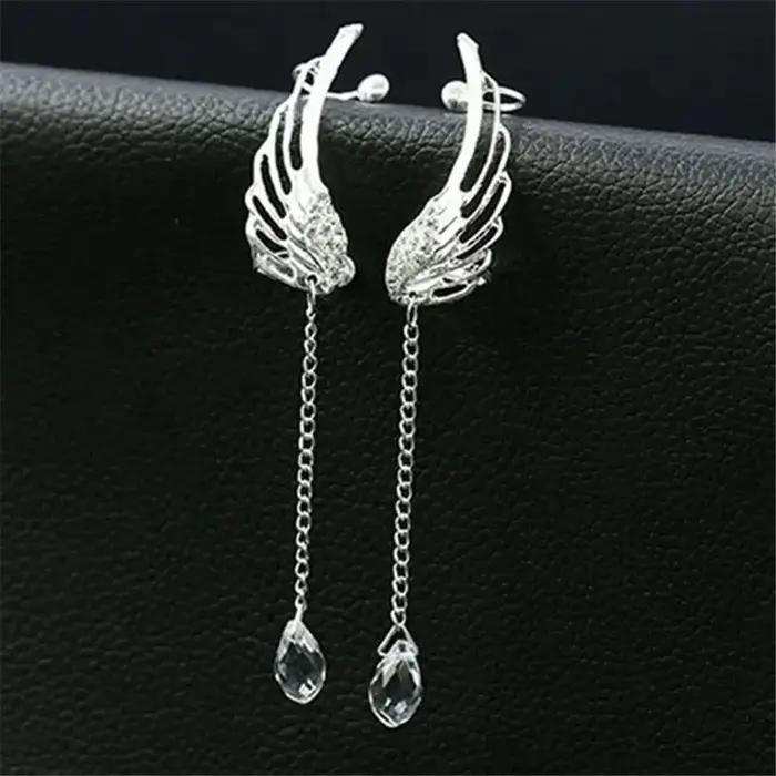 Boucles d'oreilles ailes d'ange en cristal plaqué argent