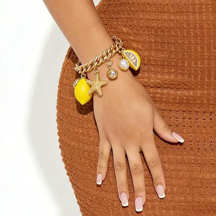 Bracelet pendentif citron vert pour femme, léger et confortable, idéal pour le quotidien, printemps-été