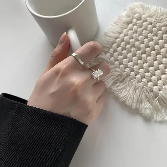 Bague en argent Sterling 925 simple en pierre de coquille blanche pour femmes occasions spéciales cadeau d'anniversaire partis elegance minimaliste JMYUMI