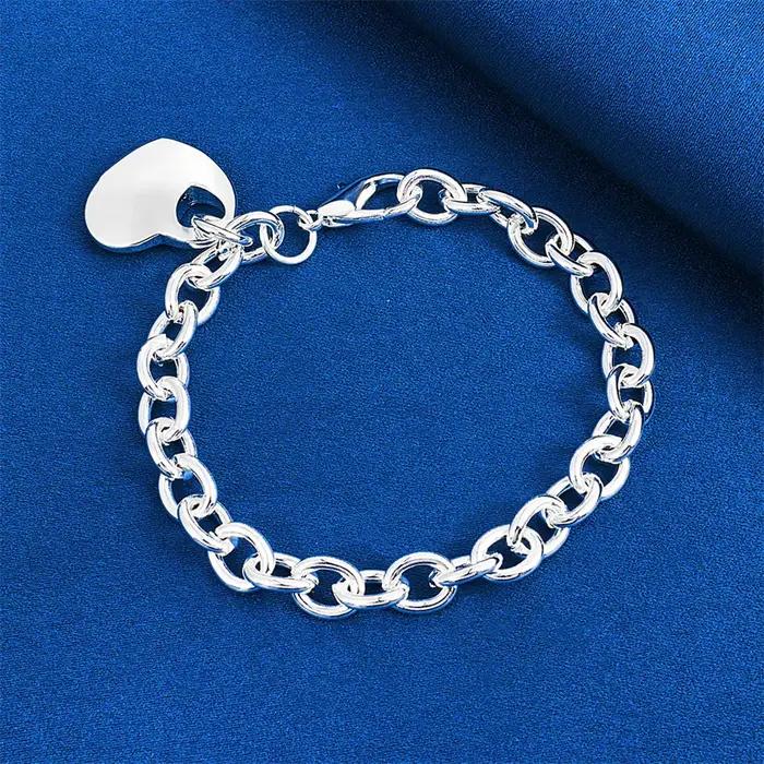 Bracelet en argent sterling 925 de 8 pouces en forme de cœur exquis