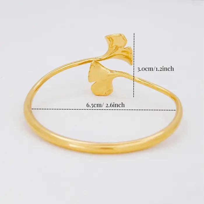 Bracelet manchette feuille de Ginkgo couleur or pour femmes