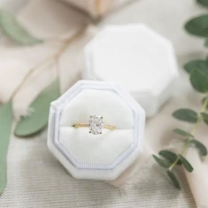 Boîte à bagues de mariage personnalisée, boîte à bagues en velours blanc, boîte à bagues doubles, bo