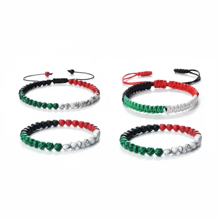 Bracelet de perles drapeau palestinien coton tressé classique pour femmes et hommes rouge noir blanc vert symbole national cadeau occasions spéciales