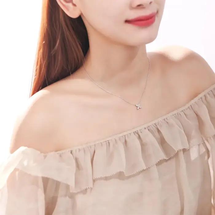 Collier en argent Sterling S925 avec trèfle à quatre feuilles pour femme