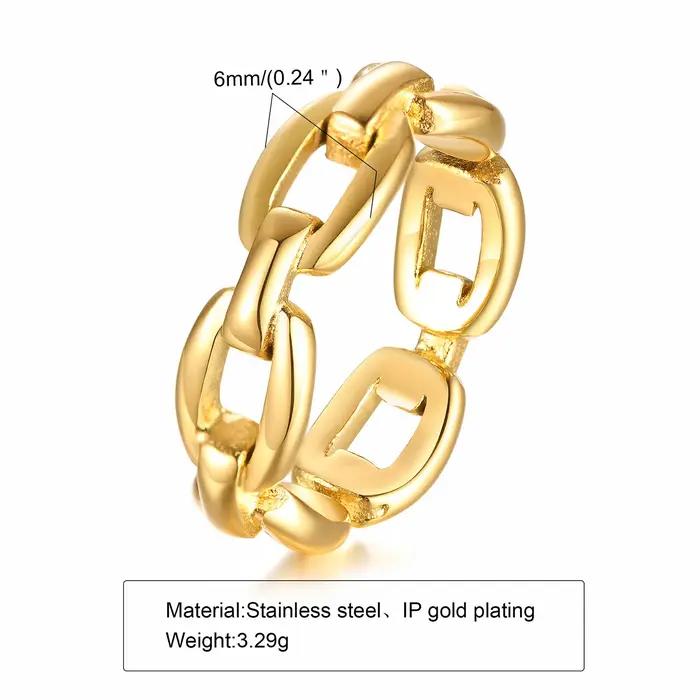 Anneau de chaîne de câble épais pour femmes en acier inoxydable plaqué or 18 carats empilable pour occasions spéciales