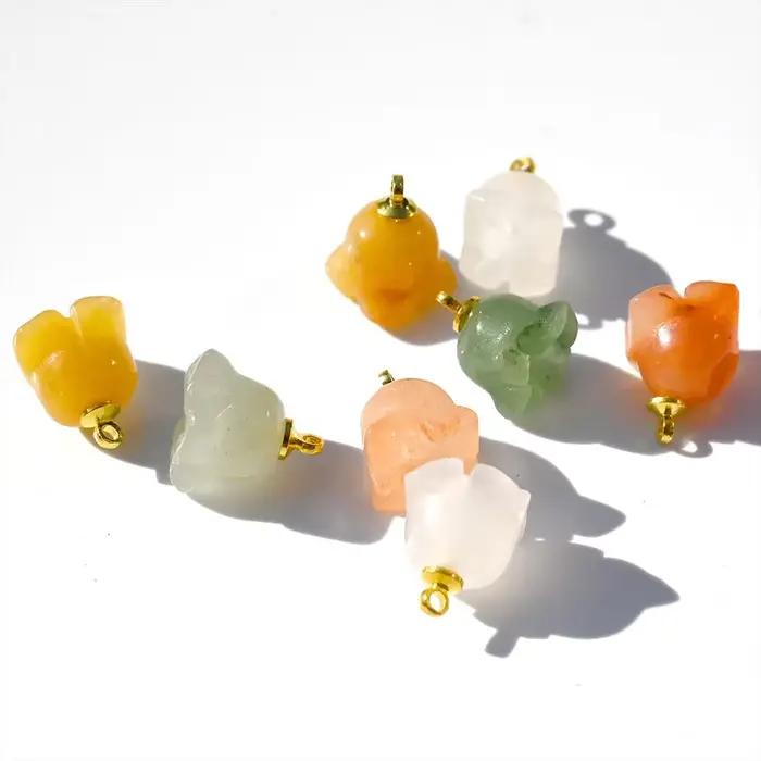 Pierre naturelle sculptée fleur bourgeon jaune Jade fil d'or cloche orchidée Han blanc Jade bijoux à bricoler soi-même accessoires perles en vrac