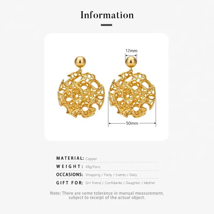 Boucles d'oreilles rondes plaquées or 18 carats pour femmes