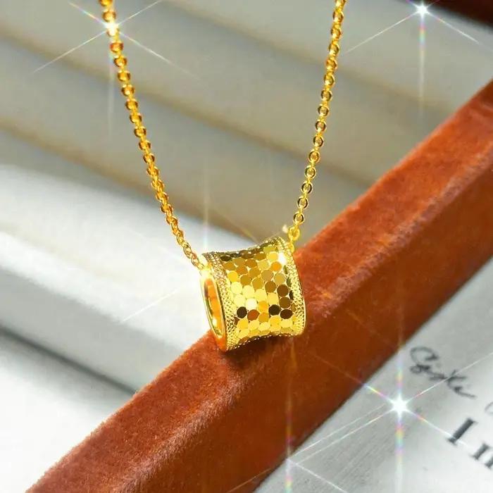 Collier de perles brillantes rotatives de couleur or véritable 14 carats pour femmes, bijoux fins, c