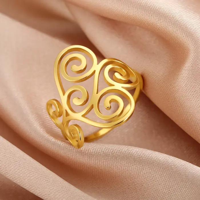 Bague filigrane vintage en acier inoxydable plaqué or 18 carats pour femme occasions spéciales romantique et élégante