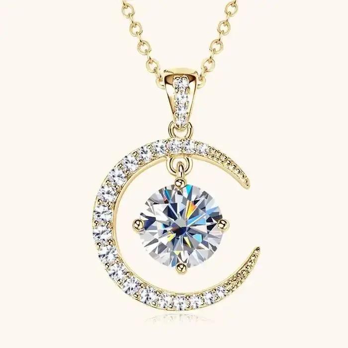 Collier pendentif étoile et lune en Moissanite couleur D 2CT pour femmes
