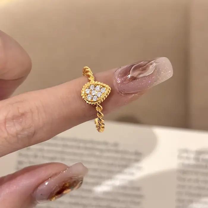 Bagues de luxe légères rétro torsadées incrustées de diamants gouttelettes d'eau pour femmes