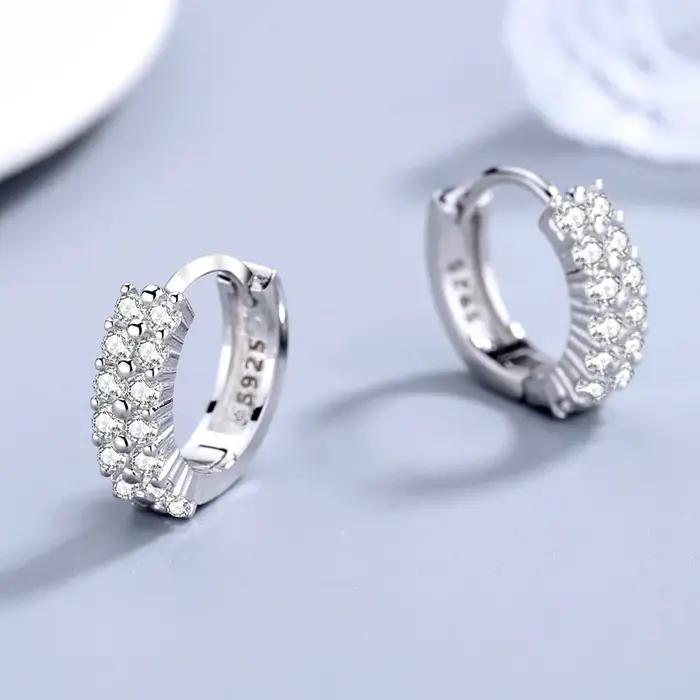 URMYLADY 925 boucles d'oreilles en argent Sterling aiguille mode haute qualité bijoux Double rangée cristal Zircon clou rond