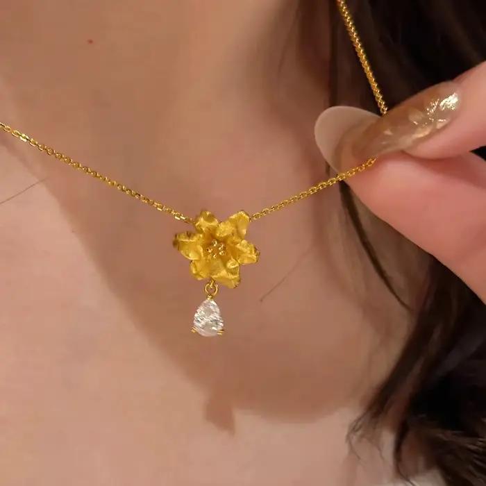 Foydjew rétro exquis fleur de lys Design couleur or pendentif colliers Zircon anneaux ensembles de bijoux pour les femmes cadeaux d'anniversaire