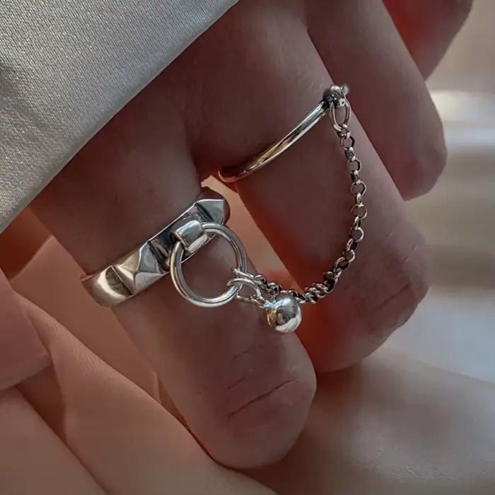 Bague géométrique ronde rétro en argent Sterling 925 véritable pour femmes