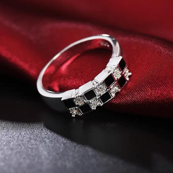 Charme Argent Sterling 925 Zircon Noir 7-10 # Bague pour femmes