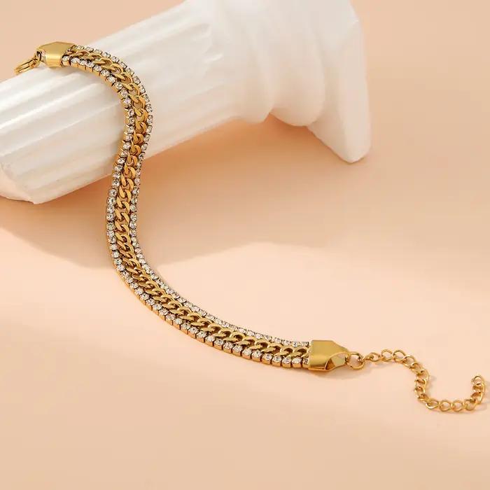 ZAKOL nouveau Bracelet de Tennis en zircone cubique plaqué or 18 carats en acier inoxydable trois couches large