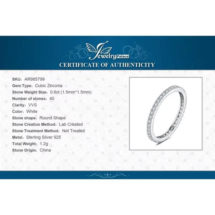 JewelryPalace 5A CZ éternité classique 925 en argent Sterling bague de fiançailles de mariage pour femme cadeau d'anniversaire bijoux fins