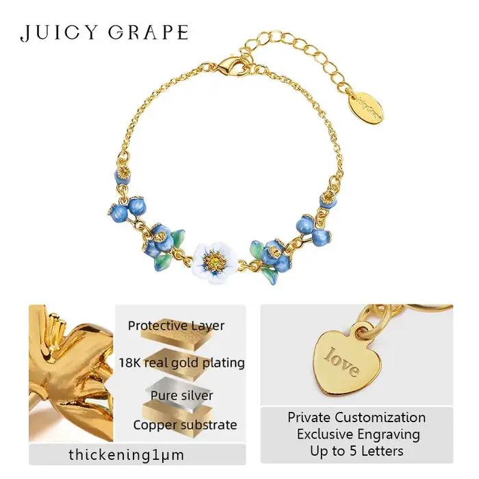 Bracelet Émail Fait Main Fleur de Myrtille et Raisin Juteux