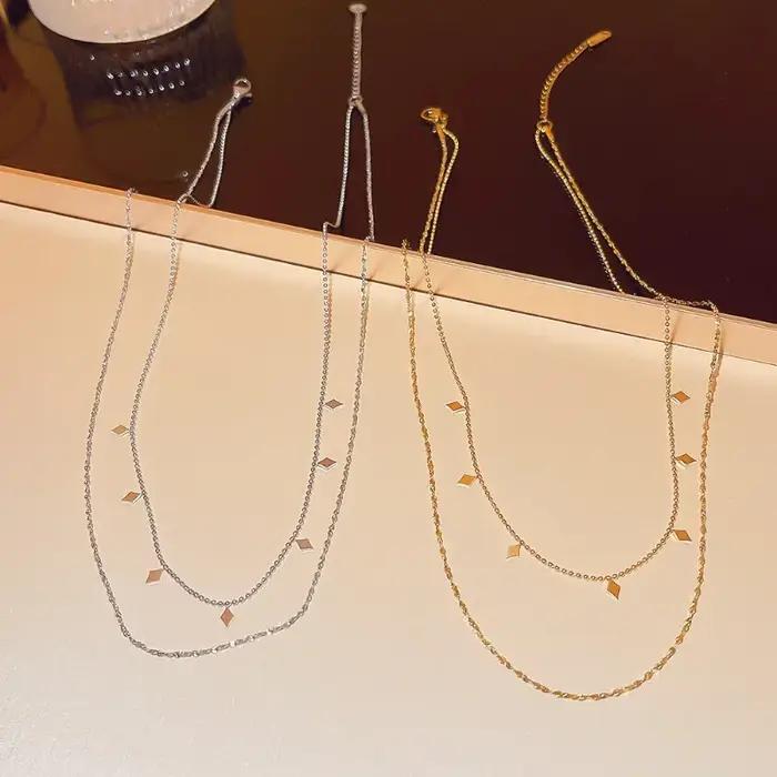 Collier double couche à deux chaînes pour femmes et filles