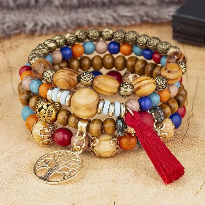 Bracelets Boho Arbre de Vie En Bois Et Alliage De Cuivre Pour Femmes Occasions Spéciales Nature Stylish