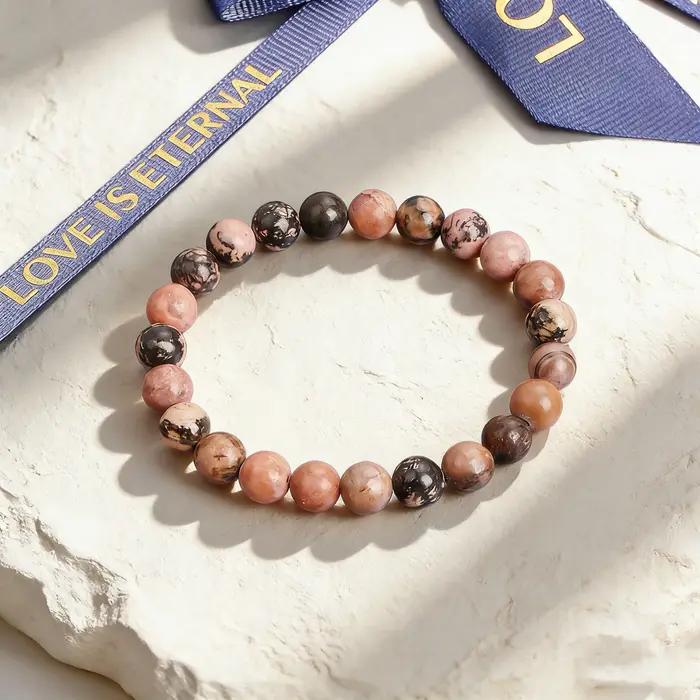 Bracelet Rhodonite pierre naturelle pour femmes et hommes, bracelet de guérison énergie équilibrée et vitalité, bijoux pour occasions spéciales