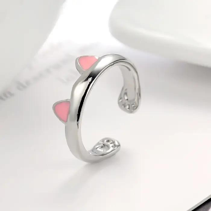 Bague rose mignonne en forme d'oreille de chat pour femmes
