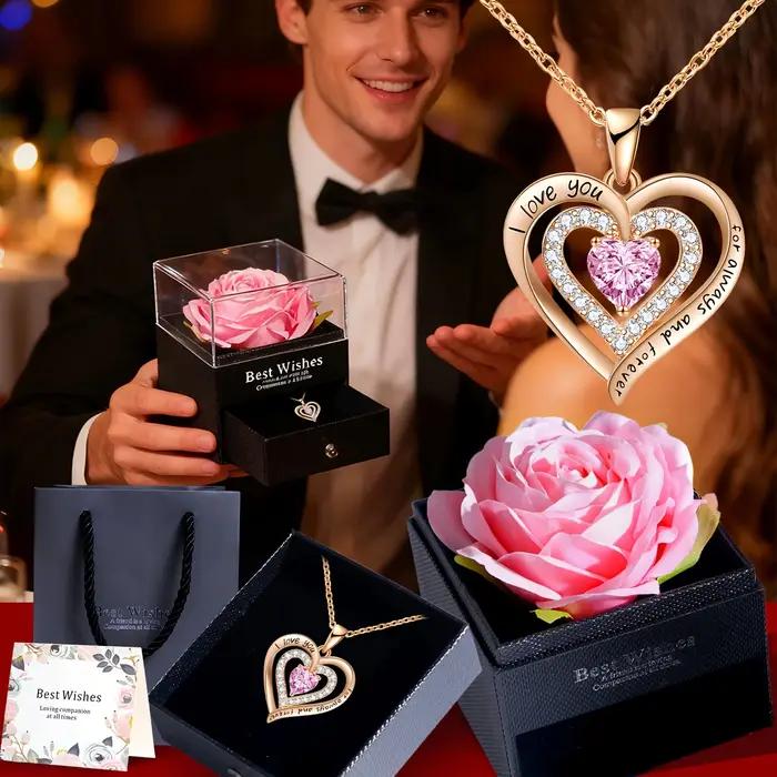 Collier pendentif rouge fleur de Rose avec boîte-cadeau pour femmes anniversaire cadeau spécial