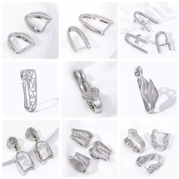 Pendentifs feuille plaqués rhodium avec fermoirs à pince, crochets de collier, connecteurs, matériaux de fabrication de bijoux DIY, fournitures pour bijoux