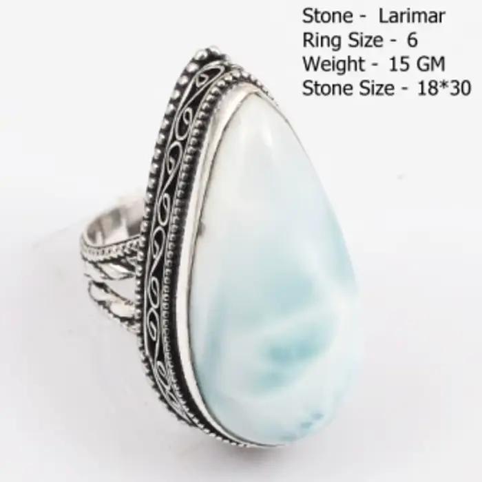 Bague Antique en Larimar Véritable Bijou Main Femme Occasions Spéciales