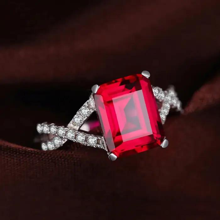4.1ct créé rubis rouge 925 en argent Sterling bague de fiançailles de mariage pour les femmes mode fête bijoux cadeau