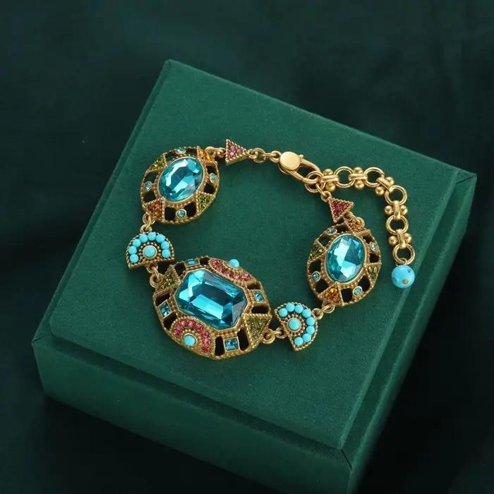 Bohême Antique pierres précieuses Bracelet à breloques pour femmes Vintage Boho perles carré mer ble