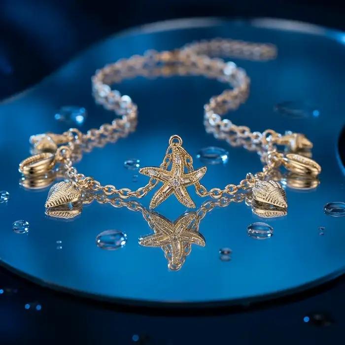 Collier pendentif étoile de mer et coquillage en zircon