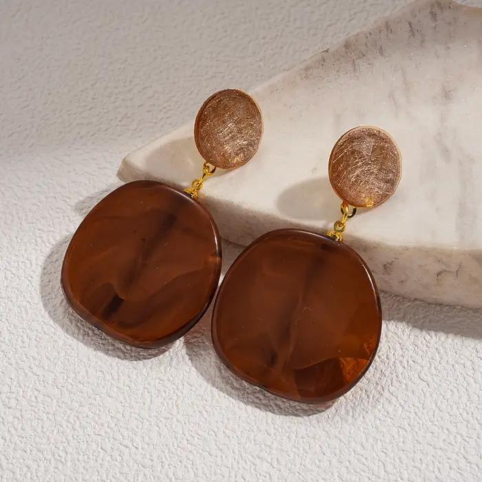 Boucles d'oreilles circulaires géométriques en résine rétro européenne et américaine, mode Maillard et clous d'oreilles simples, boucles d'oreilles haut de gamme de niche