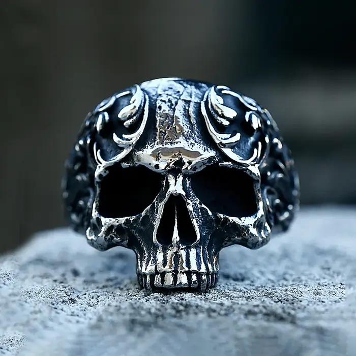 Bague gothique Vintage en forme de crâne sculpté pour hommes et femmes