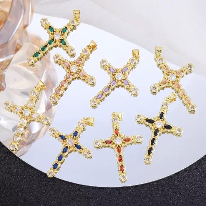 Juya – breloques créatives croix chrétienne en plaqué or véritable 18K pour Talisman fait à la main