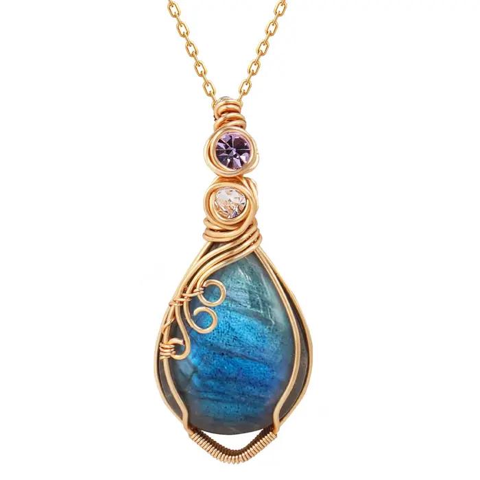 Pendentif en pierre précieuse arc-en-ciel Labradorite