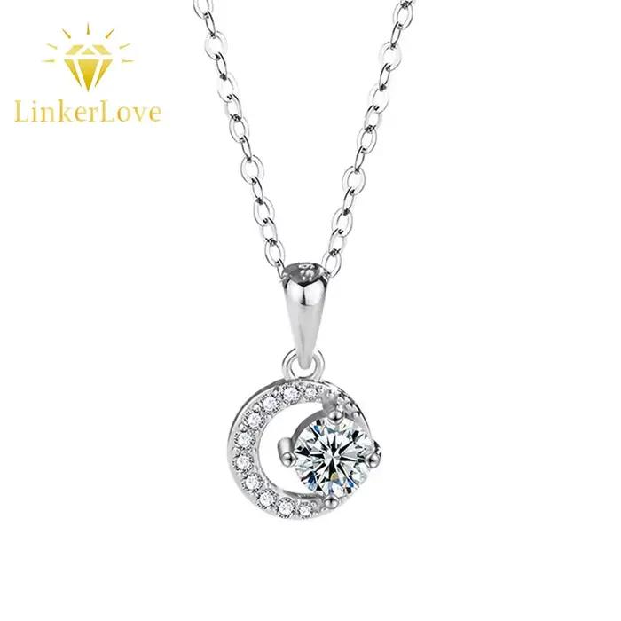 Collier pendentif lune en moissanite en argent sterling S925 LinkerLove pour femme