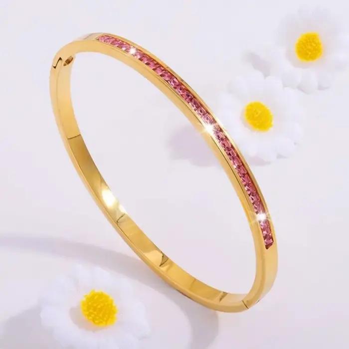 Bracelet empilable classique en acier inoxydable avec incrustation de zircon rose et design cardioïde pour couples